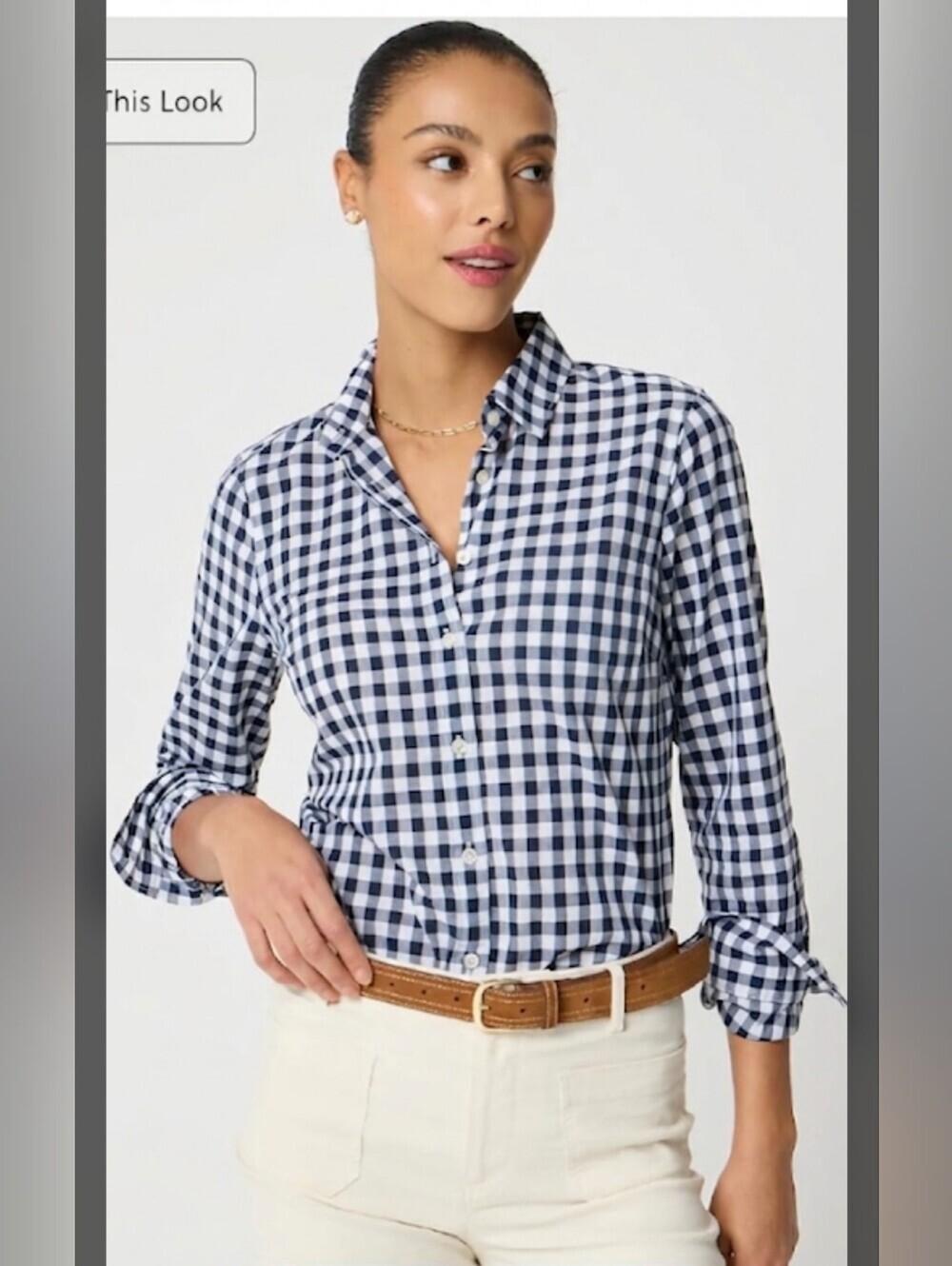 New J. Crew Boy Blue & White Gingham Button-Down Shirt Woman's Sz 2